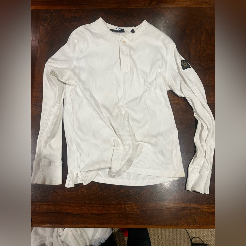 Belstaff imported White Casual ribbed Henley Shirt